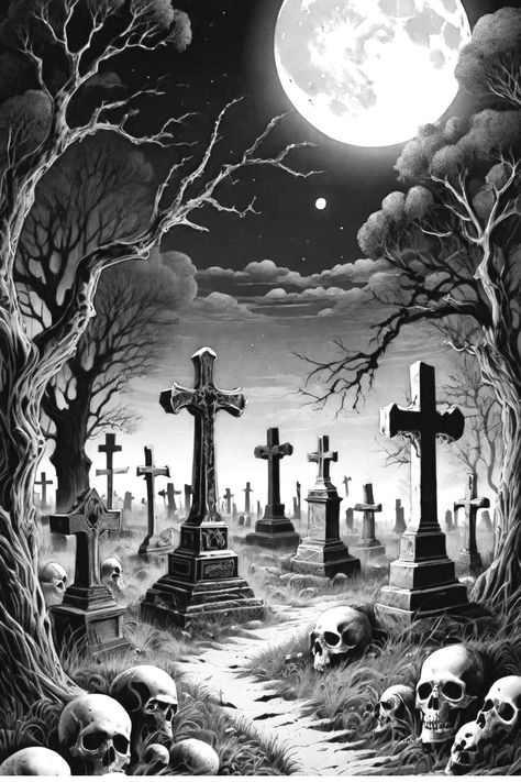 Cemetery Tattoo Graveyards, Tattoo Graveyard, Cemetary Tattoo, Graveyard Tattoo Design, Cemetery Drawing, Graveyard Drawing, Dark Tattoos For Men, Cemetery Tattoo, Grim Reaper Drawing