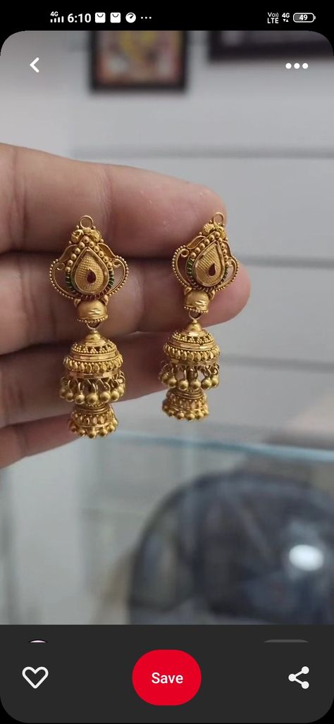 Gold Jhumki Latest Design, Dailyware Earrings Gold Latest, Latest Gold Earrings Designs For Daily Use, Latest Earrings Design Indian Gold, Earings Design Gold New Model, Gold Jhumki Indian Jewelry, Ear Rings Gold Indian Daily Wear, 4 Grams Gold Ear Rings, Gold Jhumka Earrings Bridal