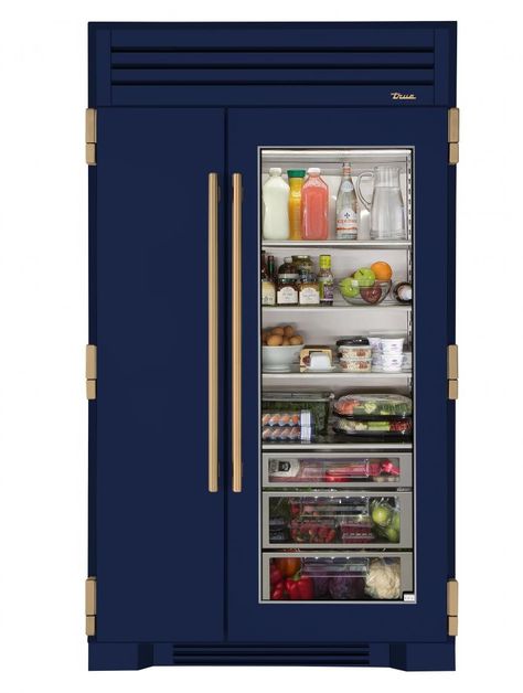 True Navy Blue refrigerator Clear Door Fridge, Glass Door Refrigerator Kitchens, True Refrigerator, Glass Door Fridge, True Residential, Glass Door Refrigerator, Top Kitchen Trends, Glass Fridge, Stainless Steel Fridge