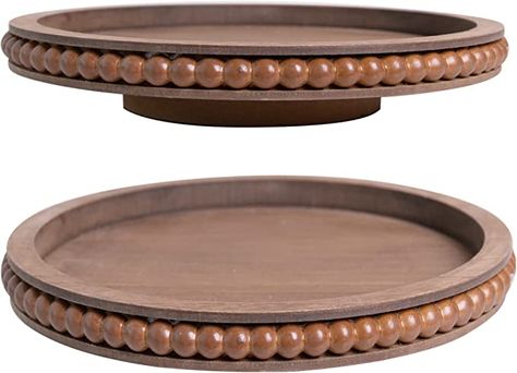 HPC Decor 12 Inch Beaded Wood Lazy Susan- Wooden Lazy Susan Turntable for Table- Farmhouse Round Lazy Susan for Table- Kitchen Turntable 360 Degrees Rotating Table Spinning Tray (Brown) Lazy Susan For Table, Kitchen Turntable, Everyday Centerpiece, Wooden Lazy Susan, Round Wood Tray, Lazy Susan Organization, Rotating Spice Rack, Wood Lazy Susan, Lazy Susan Turntable