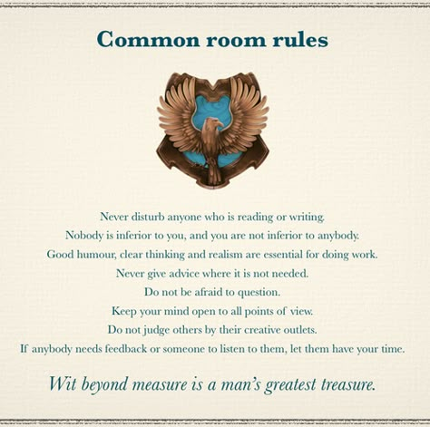 Missing rule: Magical and/or other experiments are to be performed in the lab,not the common room. Raven Claw Common Room, Ravenclaw Bathroom, Ravenclaw Qualities, Ravenclaw Poster, Hogwarts Rules, Harry Potter Printable, Ravenclaw Common Room, Room Rules, Tattoos Celebrities