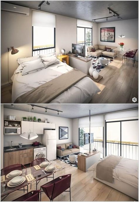 Living Room Bedroom Combo, Living Room And Bedroom Combo, Studio Apartment Living, Living Room Dining Room Combo, Small Apartment Interior, Ikea Living Room, Dining Room Combo, Bedroom And Living Room, Fine Living