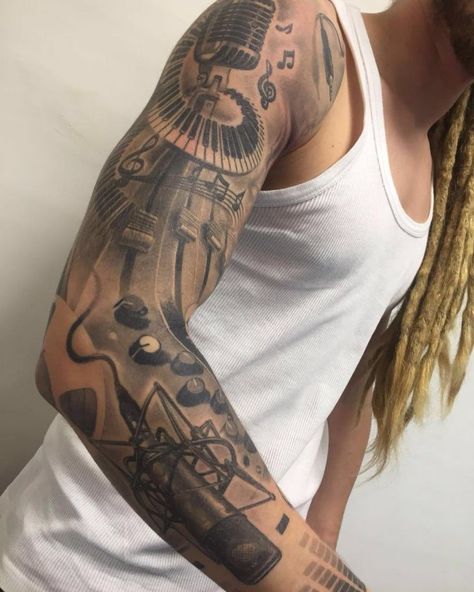 Arm Tattoos Music, Music Sleeve, Dj Tattoo, Angels Tattoo, Tattoo Fairy, Music Tattoo Sleeves, Only Music, Music Tattoo Designs, Tattoo Inspiration Men