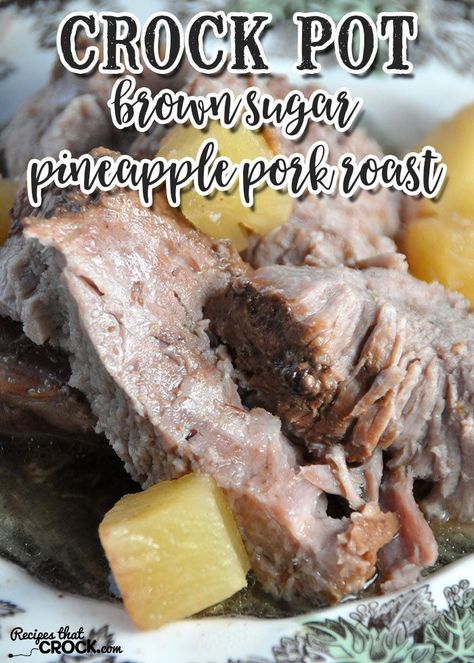 This Crock Pot Brown Sugar Pineapple Pork Roast is so simple it can be thrown together in less than two minutes. After your crock pot does all the work, you have a tender, juicy roast with a wonderful au jus for everyone to enjoy! Pork Roast Crock Pot, Brown Sugar Pineapple, Roast Crock Pot, Pork Steak Recipe, Pot Roast Crock Pot Recipes, Crock Pot Pork, Kraft Foods, Pineapple Pork, Easy Family Dinner Recipes