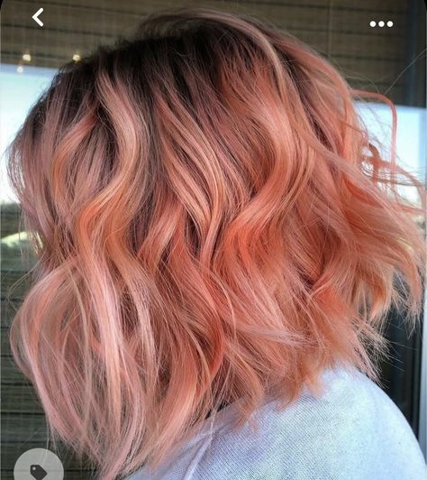 Peach Balayage, Peachy Pink Hair, Salmon Hair, Peach Hair Dye, Pink And Orange Hair, Peach Hair Colors, Coral Hair, Creative Hair Color, Peach Hair