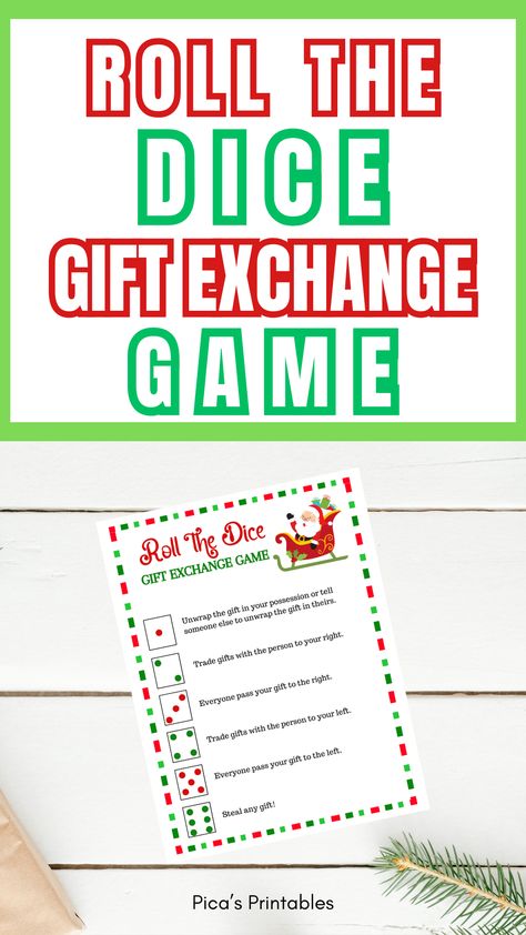 This roll-the-dice gift exchange game is a fun game to play regardless of age. It's a fun gift exchange for friends, family, kids, and office parties! Gift exchange games, Gift exchange games for kids, gift exchange games for adults, and Christmas gift exchange games.