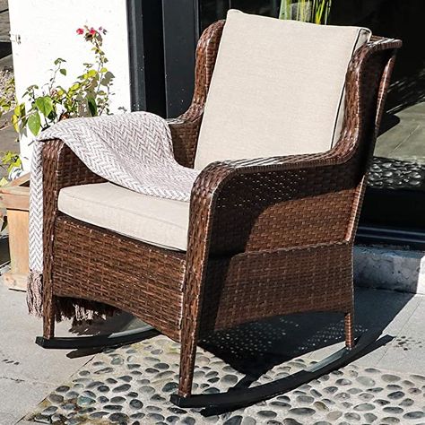 Amazon.com : SUNSITT Outdoor Resin Wicker Rocking Chair with Olefin Cushions, Patio Yard Furniture Club Rocker Chair, Brown Wicker & Beige Cushions : Garden & Outdoor Wicker Porch Furniture, Front Porch Chairs, Outdoor Wicker Rocking Chairs, Front Porch Furniture, Outdoor Wicker Chairs, Outdoor Rocking Chair, Wicker Rocking Chair, Rocking Chair Porch, Porch Chairs