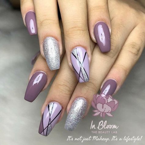 Purple Nail Art Designs, Purple Nail Art, Silver Nail, Pretty Nail Art Designs, Purple And Silver, Nail Designs Glitter, Trim Nails, Acrylic Nail Art, Silver Nails