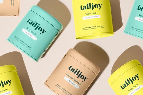 Tailjoy - Pet Supplement Packaging by Chelsea Stewart on Dribbble Supplement Package Design, Pet Jar Packaging Design, Packaging Supplements, Petfood Package Design, Pet Snack Packaging Design, Pet Supplement Packaging, Supplement Packaging, Dog Food Supplements, Supplements Packaging