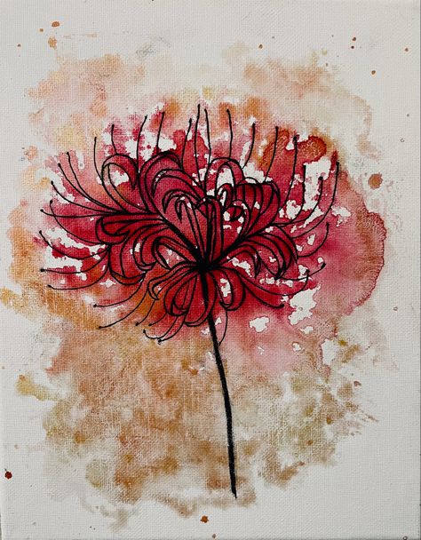 spider lily, red spider lily, lily, watercolor, watercolor painting, painting, pen and ink, pen and ink art, art, flower, flower painting, canvas, canvas painting Spiderlili Drawing, Spider Lily Flower, How To Draw Red Spider Lily, Spider Lily Painting, Spider Lily Sketch, Drawing With Red Pen, Red Spider Lily Drawing, Spider Lily Drawing, Spider Lily Art