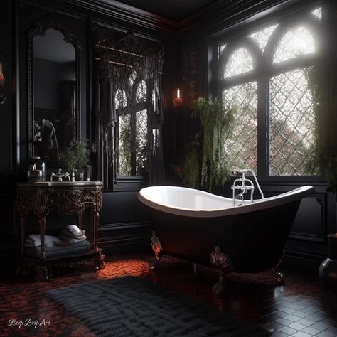 Victorian Gothic Bathroom, Gothic Tiny House, Gothic Bathroom Ideas, Goth Bathroom, Victorian Gothic Home Decor, Victorian Gothic Decor, Gothic Homes, Gothic Bathroom, Morgantown West Virginia