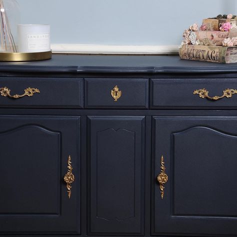 Midnight Blue Furniture, Fusion Midnight Blue, French Provincial Buffet, Washing Room, Fusion Paint, Blue Furniture, Blue French, Single Life, Furniture Painting