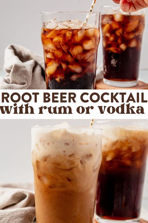 This creamy root beer cocktail is the adult version of a root beer float. It’s got the best root beer flavor with a hint of creaminess from the whipped vodka and a slightly cinnamon taste from the Rumchata. Spiked Root Beer Float, Rumchata Root Beer Float, Boozy Root Beer Float, Root Beer Float Cocktail, Spice Rum Drinks, Root Beer Cocktail, Root Beer Alcoholic Drinks, Paralyzer Drink Recipe, Root Beer Recipes