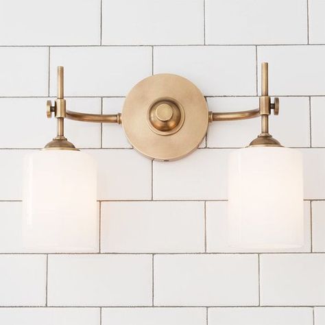 Vanity Lighting Over Mirror, Schoolhouse Lights, Brass Bathroom Fixtures, Brass Bathroom Lighting, Powder Room Lighting, Brass Vanity Light, Light Bathroom Vanity, Brass Light Fixture, Bathroom Lights