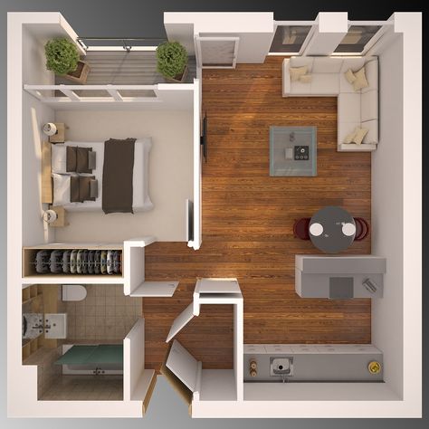 Single Room Self Contain Plan, Tiny Apartment Layout, Single Room Apartment, Flat Floor Plan, Studio Apartment Floor Plans, 3d Floor Plan, Small Apartment Design, Apartment Floor Plans, Studio Apartment Layout