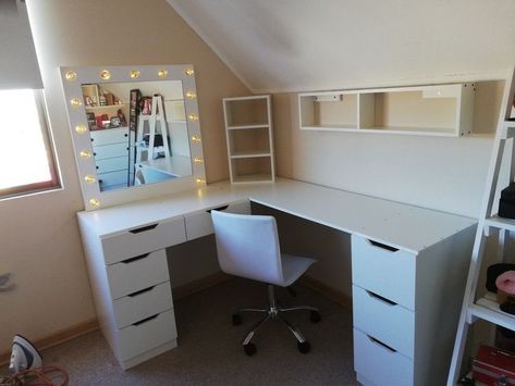 Vanity Desk Desks, Computer Desk And Vanity, L Shaped Vanity Bedroom, Vanity And Gaming Desk Combo, L Shaped Desk Vanity Combo, Corner Desk And Vanity, Makeup Vanity And Desk Combo, Vanity Computer Desk Combo, Desk Ideas Corner