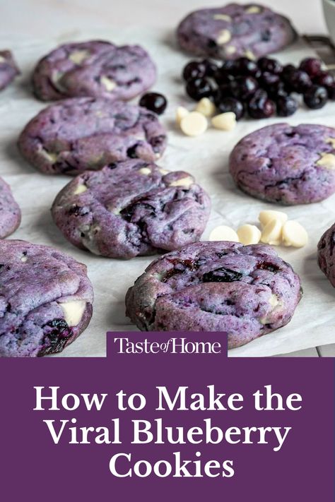 Jam-packed with flavor, these trendy blueberry cookies are the perfect snack! Crumbl Blueberry Cookies, Blueberry Gift Ideas, Uses For Blueberry Jam, Berry Cookies Recipes, Thawed Blueberry Recipes, Chocolate Blueberry Cookies, Blueberry Shortbread Cookies, Frozen Blueberry Cookies, Blueberry Heaven Cookies