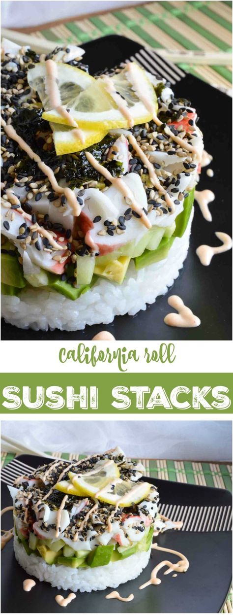 Homemade Sushi Stacks - WonkyWonderful Tuna Vegan, Sushi Stack, Sushi Stacks, Sushi Cups, California Roll Sushi, Sommer Mad, Roll Sushi, Sushi At Home, Sushi Love