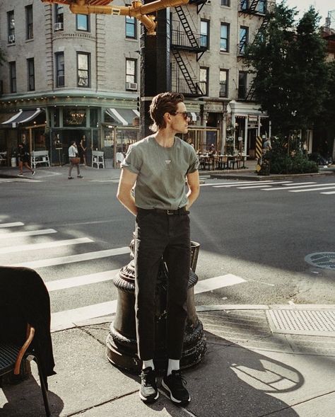 Mens City Photoshoot, Outside Street Photoshoot Ideas, Guy City Photoshoot, Photography Poses For Men Outdoor Male Models, Men’s Street Photography Poses, New York City Mens Fashion, Vintage Male Photoshoot, Men Downtown Photoshoot, Men’s Street Photography