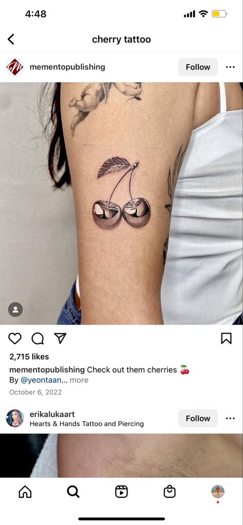 Matching Tattoo Ideas, Cherry Tattoo, Cherry Tattoos, Matching Tattoo, Heart Hands, Matching Tattoos, Body Tattoos, Tattoo Inspo, Tattoos And Piercings