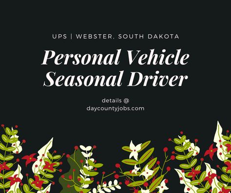 Hiring for Personal Vehicle Driver in Webster, South Dakota. Seasonal. Apply online. Job ID SDWEB6 #DayCountyJobs #WowWebster #SparkDayCounty #HifromSD #SouthDakotaWorks #WebsterSD United Parcel Service, Parcel Service, Online Job, Job Opening, Head Start, South Dakota, Apply Online, First Names, Ups