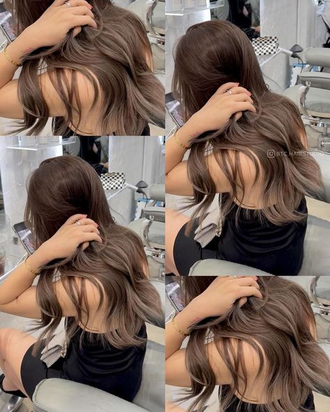 Ash Brown With Babylights, Milk Tea Highlights On Black Hair, Brown With Babylights, Milk Tea Highlights, Highlights On Black Hair, Black Hair With Highlights, Ash Brown, Hair Dye, Aesthetic Hair