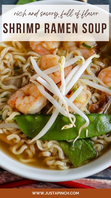 Shrimp Ramen Soup Recipe Asian Shrimp Soup Recipes, Shrimp Ramen Soup Recipes, Shrimp Wonton Soup, Shrimp Miso Soup, Soups With Shrimp, Shrimp Noodle Soup, Shrimp Pho Recipe, Shrimp Ramen Soup, Shrimp Ramen Noodle Recipes