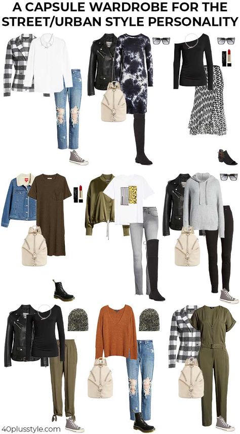 I'm intrigued by the idea of a capsule wardrobe. However my style varies quite a bit, from urban/street to rock, natural, femme, andro. I don't know if it's possible to create a small capsule that covers all these ideas. The one thing I do want to do is be brutal and keep just the stuff I love. Urban Capsule Wardrobe, Streetwear Capsule Wardrobe, Hairstylist Wardrobe Style, Natural Style Wardrobe, Rock Style Capsule Wardrobe, All Black Capsule Wardrobe Edgy, Urban Style Pants For Fall Alternative Fashion, Edgy Capsule Wardrobe 2024, Urban Style Outfits Women