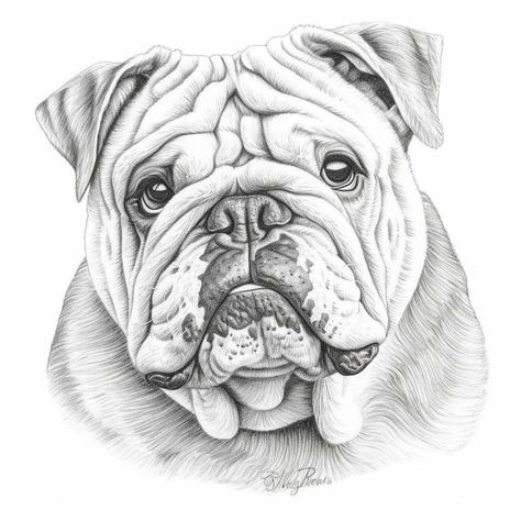 English Bulldog Sketch, Pet Portrait Tattoos, Dog Pencil Drawing, Bulldog Drawing, Bear Sketch, Bee Artwork, Bulldog Tattoo, Bulldog Artwork, Dog Portraits Painting