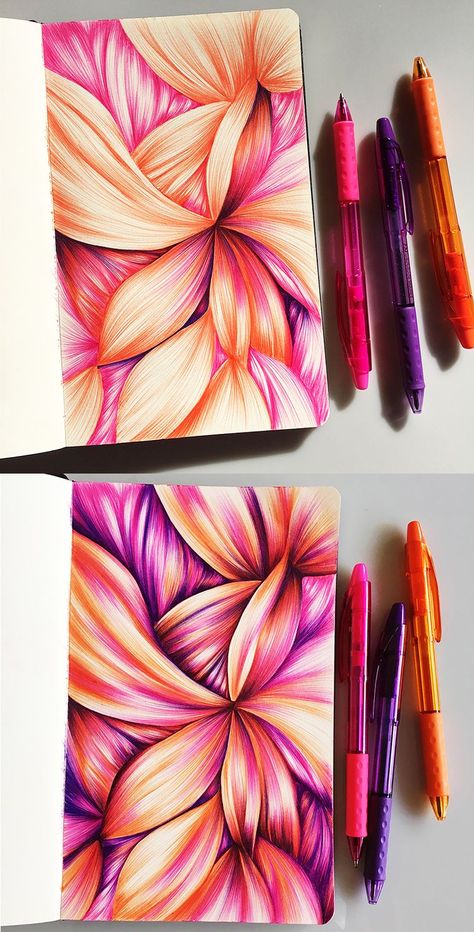 I used Pentel RSVP ballpoint pens in this 3-color sketchbook spread. Stylo Art, Ballpoint Pen Art, Journaling Inspiration, Circle Art, Pencil Art Drawings, Color Pencil Art, Zentangle Art, Colored Pens, Pen Art