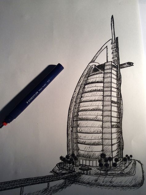 Burj Al Arab arquitecture sketch Burj Al Arab Sketch, Dubai Drawing Sketch, Burj Al Arab Drawing, City Pencil Drawing, Dubai Drawing, Bank Drawing, Helicopter Drawing, Owl Skull Tattoos, Dubai Buildings