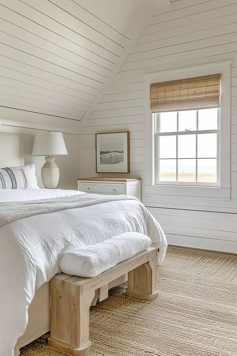 Create a serene and coastal retreat in your home with these 25 Charming Cape Cod Bedroom Ideas. Each idea captures the essence of this classic American style, blending nautical charm with cozy, understated elegance. Discover how to use light, airy color palettes, natural textures, and maritime accents to transform your bedroom into a peaceful Cape Cod haven. Whether it's through breezy linens, weathered wood furniture, or seaside-inspired decor! Cape Cod Color Palette, River House Bedroom, Cape Cod Home Interior, Cape Cod Bedroom Ideas, Cape Interior, Cape Cod Style Interior, Cape Cod Interiors, Weathered Wood Furniture, Cape Cod Bedroom