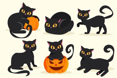 Flat halloween black cats collection | Free Vector #Freepik #freevector #halloween-cat #halloween #assortment #design-pack Marcos Halloween, Kitty Clipart, Black Cat Svg, Kawaii Kitty, Pumpkin Vector, Chat Halloween, Halloween Frames, Cute Black Cat, Cricut Halloween