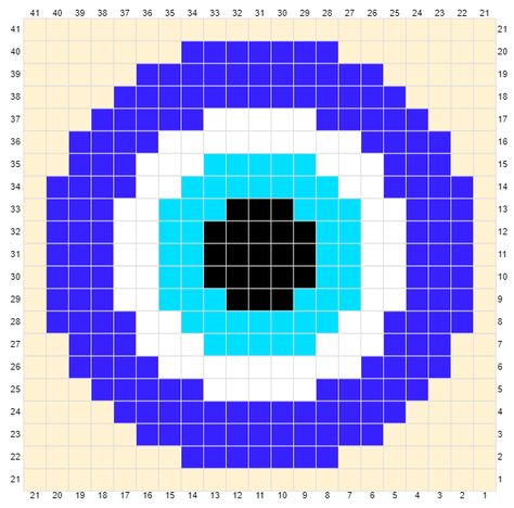 DIY Crochet Lily: [C2C Crochet] The Evil eye pattern C2C Crochet Cup Coaster. Pixel Wall Art, Crochet Cup Coaster, Crochet Lily, Evil Eye Pattern, Easy Cross Stitch, Graph Crochet, Easy Pixel Art, Pixel Art Templates, The Evil Eye