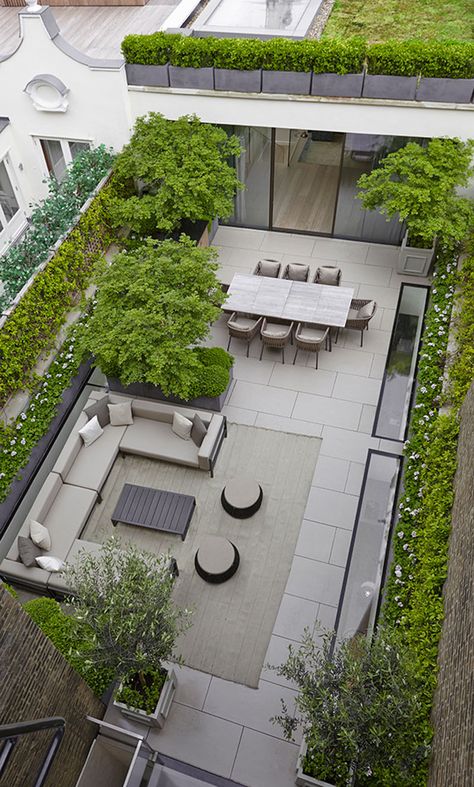 16 Inspirational Backyard Landscape Designs As Seen From Above Roof Garden Design, Terrace Garden Design, Rooftop Terrace Design, Rooftop Design, Modern Backyard Landscaping, Modern Backyard, Terrace Design, Landscape Plans, Patio Landscaping