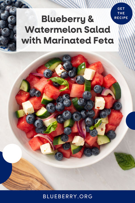 Your selection of favorite salads just got upgraded. This Blueberry and Watermelon Salad with Marinated Feta is so simple to make – and sure to impress. The juicy blueberries and watermelon pair perfectly with refreshing cucumber and tangy marinated feta. Marinated Feta, Highbush Blueberry, Blueberry Salad, Watermelon Salad, Summer Eating, Feta Salad, Fruit Salad Recipes, Blueberry Recipes, Mediterranean Diet Recipes