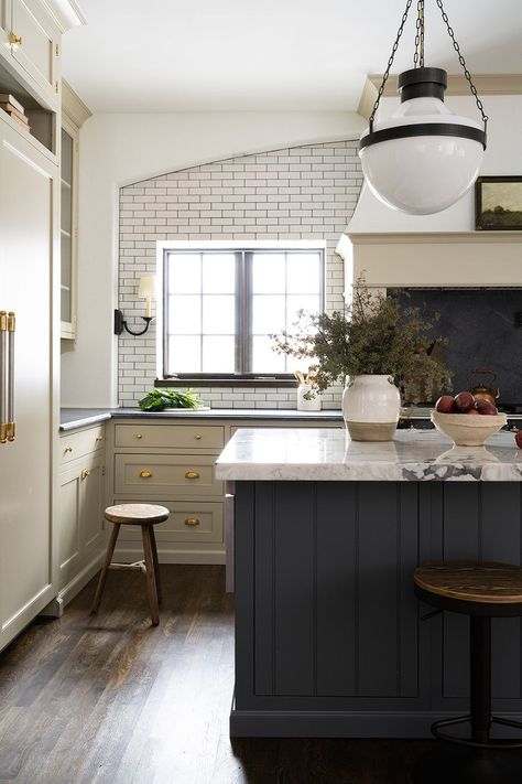 Designer Whittney Parkinson Renovated a Tudor-Style Home That Was Built in the 1920s—All the While Preserving its Historical Integrity Bobby Mcalpine Kitchen, Awkward Kitchen Layout Solutions, Whittney Parkinson Design, Whittney Parkinson, 1920s Kitchen, Tudor Kitchen, Inset Cabinetry, Black Countertops, Tudor Style Homes