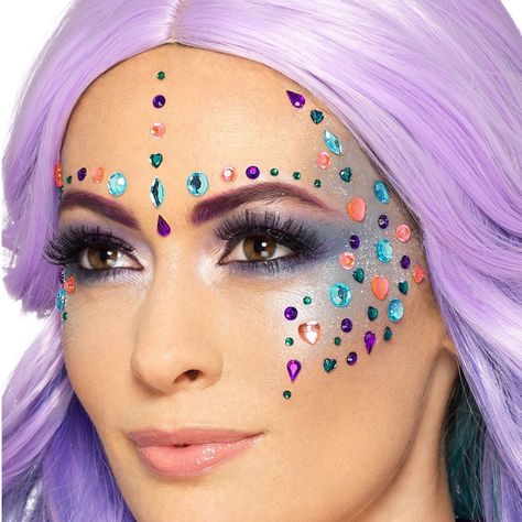 Mermaid Jewel Face Gems - Festival Face Jewels - Festival Makeup (each) Makeup With Gems, Festival Face Jewels, Festival Makeup Rave, Festival Makeup Glitter, Festival Face, Makeup Hacks Beauty Secrets, Face Gems, Fancy Dress Up, Face Jewels