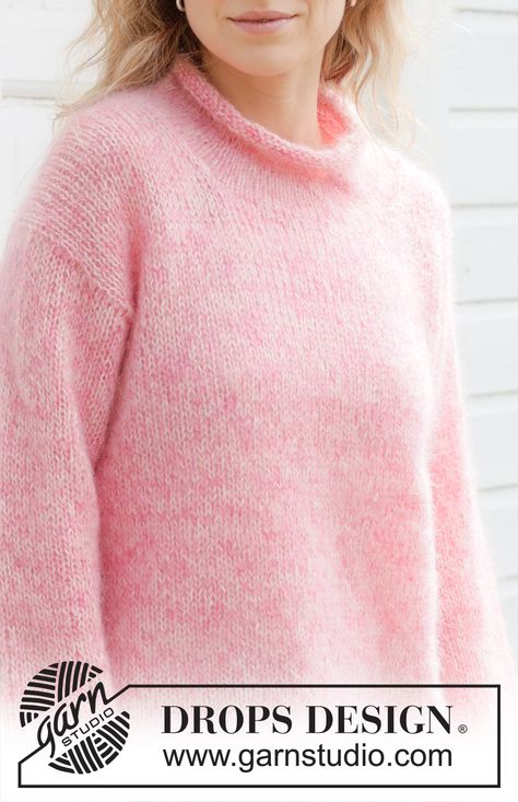 Pink Melody / DROPS 255-6 - Free knitting pattern Mohair Sweater Pattern Free, Mohair Sweater Pattern, Pink Melody, Magazine Drops, Basic Cardigan, Hooded Poncho, Free Knitting Patterns, Wool Crafts, Mohair Sweater