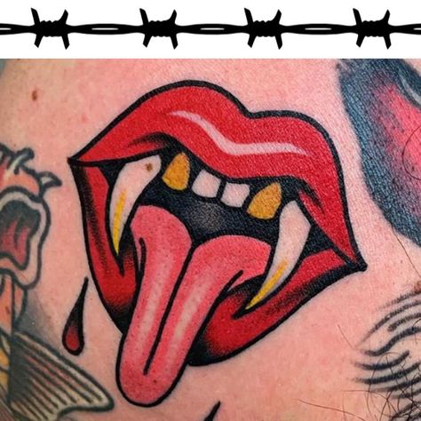 Buffy Tattoo, Tattoo Mistakes, Lips Tattoo, Vampire Tattoo, Horror Movie Tattoos, Arm Sleeve Tattoos For Women, Nerd Tattoo, Vampire Lips, 13 Tattoos