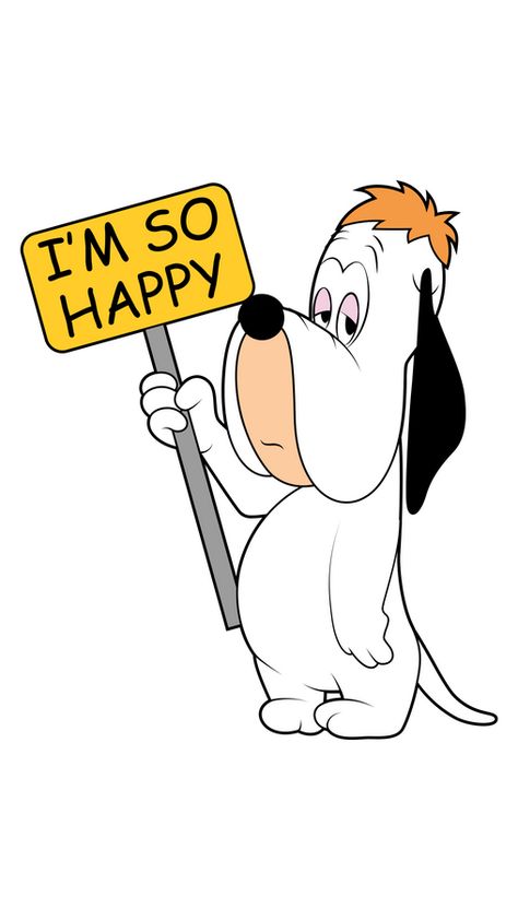 This adorable white dog with an uninspired face is called Droopy and he loves to walk with a sign that says I'm So Happy. The funny cartoon sticker with Droopy I'm So Happy!. Old Cartoon Characters, Garfield Cat, Funny Cartoon Characters, Vintage Cartoons, Old School Cartoons, School Cartoon, Looney Tunes Characters, Happy Stickers, Looney Tunes Cartoons