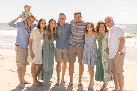 Coastal Family Pictures, Beach Family Photos Blue And Green, Beach Family Pictures Color Scheme, Family Beach Color Scheme, Pastel Beach Pictures Family, Multigenerational Family Photos Beach, Multi Family Beach Pictures, Family Beach Pictures Outfits Color Schemes Summer, Sage Green Beach Family Photos