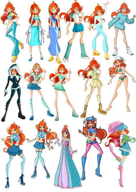 Wind Club Characters, Winks Club Outfits, Winx Fashion Outfit, Bloom Winx Outfit Ideas, Winx Club Outfits Bloom, How To Draw Winx Club, Bloom Winx Outfits, Winx Bloom Outfits, Les Winx Club