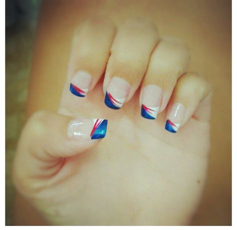 Red White Blue French Nails, White Blue French Nails, Superman Nails, Nail Design Red, Coolest Nails, Blue French Nails, Blue French Manicure, 4th Nails, Drawing Hacks