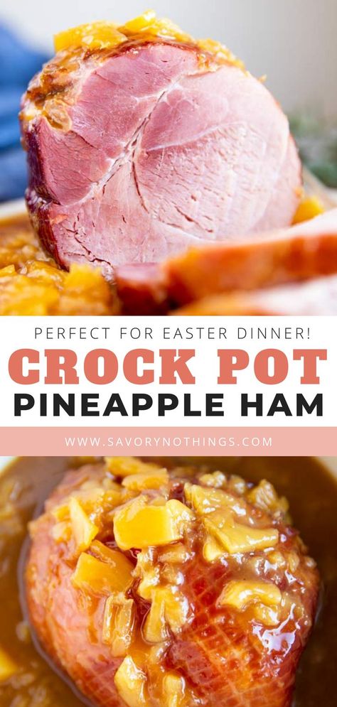 For a perfect holiday dinner, try this Crockpot Brown Sugar Pineapple Ham. With little prep and the crock pot doing all the work, this is the ultimate easy recipe! Perfect for Easter, Christmas or any holiday dinner you want an easy but impressive entree for! | #easterfood #easterrecipes #holidaydinner #easterdinner #easter #holidayfood #holidayrecipes #slowcooker #slowcookerrecipes #crockpot #crockpotrecipes Crockpot Brown Sugar Pineapple Ham, Pineapple Ham Crockpot, Brown Sugar Pineapple Ham, Ham Recipes Crockpot, Brown Sugar Pineapple, Pineapple Ham, Crockpot Ham, Slow Cooker Ham, Easy Ham