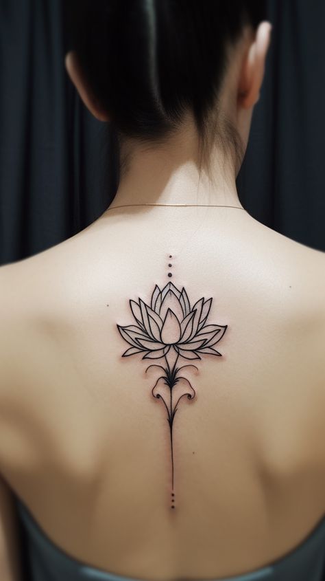 Lotus Spinal Tattoo, Back Tattoo Women Lotus, Lotus Name Tattoo, Lotus Back Tattoo Women, Ethereal Tattoos For Women, Lotus Neck Tattoo, Lotus Tattoo Ideas For Women, Lotus Back Tattoo, Lotus Tattoo Shoulder