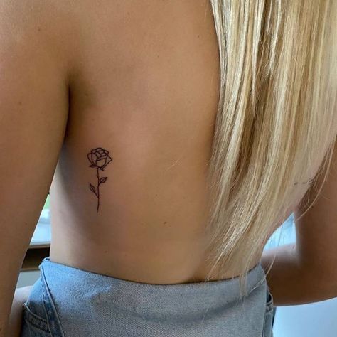 Rose Friendship Tattoo, Ribs Rose Tattoo, Dainty Rose Tattoo Arm, Hidden Rose Tattoo, Small Rose Tattoo On Back, Rose Placement Tattoo, Roses Tatoos Ideas, Rose Dainty Tattoo, Rose Tattoo Tiny