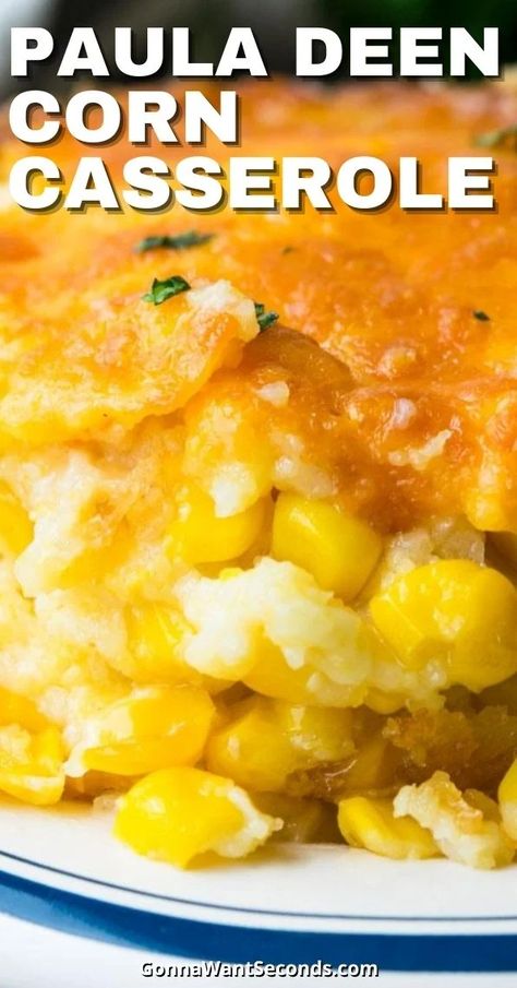 Baked Creamy Corn Casserole, Cornbread Casserole Paula Deen, Easy Things To Bring To Thanksgiving, Thanksgiving Recipes Corn Casserole, Paula Deen Corn Casserole Recipe, Corn Casserole With Sour Cream, Savory Corn Casserole, Sweet Corn Casserole Recipe, Sweet Corn Pudding Recipe Southern