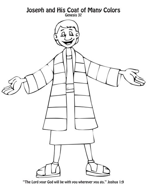 Joseph's coat of many colors craft/coloring page. Toddlers glued colored pieces of tissue paper to his coat. Joseph's Coat Of Many Colors Craft, Joseph Coat Of Many Colors, Doc Mcstuffins Coloring Pages, Bible Education, Joseph Coat, Joseph's Coat, New Year Coloring Pages, Josephs Coat, Kindergarten Coloring Pages