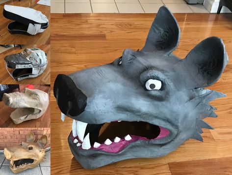 Wolf Skull Mask, Mask Cardboard, Mascara Papel Mache, Diy Paper Mache, Mask For Halloween, Wolf Hat, Halloween Kids Costumes Girls, Paper Mache Mask, Making Paper Mache